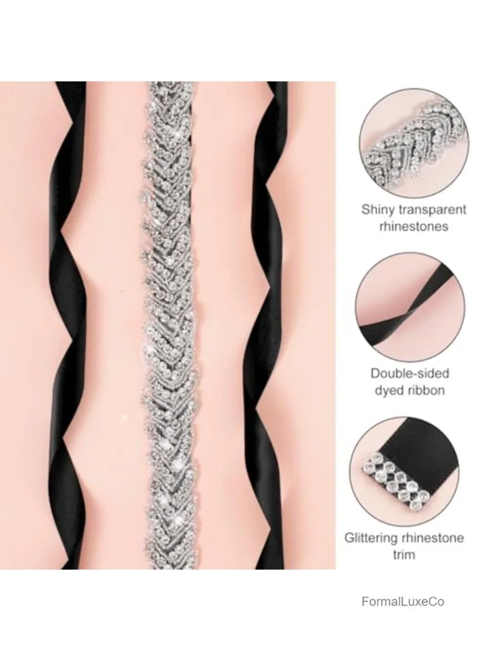 Silver Rhinestone Wedding Dress Belt, Adjustable Sash for Formal Dress